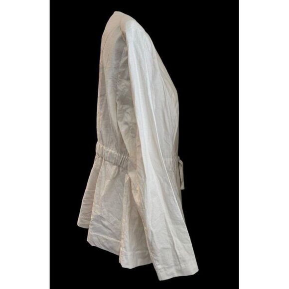 Lane Bryant 14 Linen Blend Utility Jacket White Belted Pockets Elastic Waist NWT - Picture 3 of 6